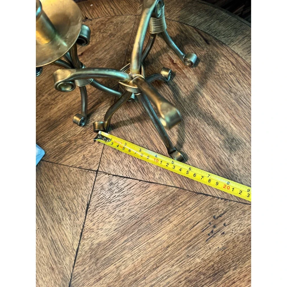 Vintage Brass Tripod Candle Holders  3Pair Brutalist Wire Wrapped Taper Stick